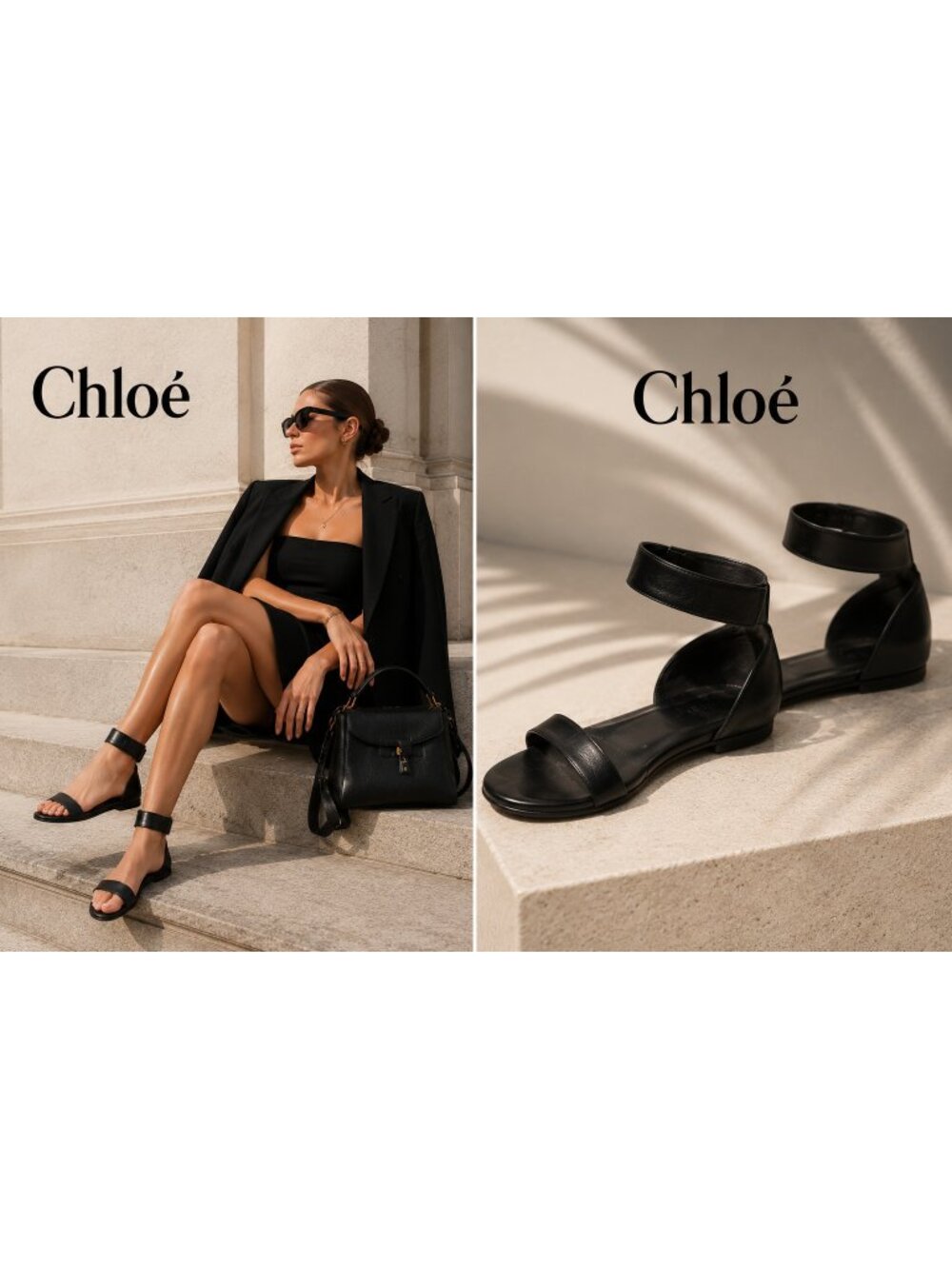 Chloé Black Leather Ankle Strap Sandals Women EU 38.5 Designer Minimalist Italy